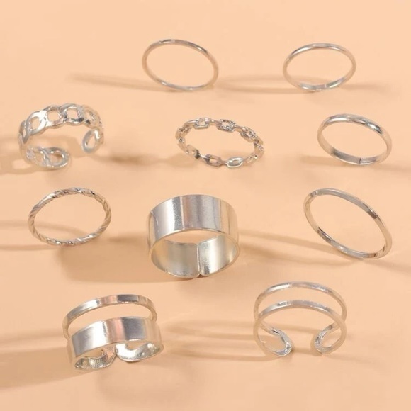 Jewelry - 10 pcs Ring Set Silver Plated